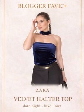Zara Midnight Blue Velvet Halter Top | Luxe Date Night Blogger Favorite NWOT
